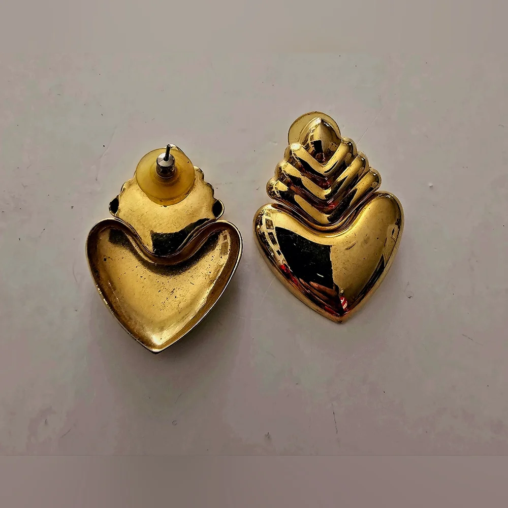 Vintage 1980s gilt gold media heart Escada inspired doorknocker earrings